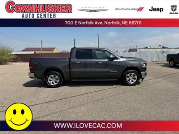 2020 RAM 1500 Laramie in a Granite Crystal Metallic Clear Coat exterior color and Blackinterior. Cornhusker Auto Center 402-866-8665 cornhuskerautocenter.com 