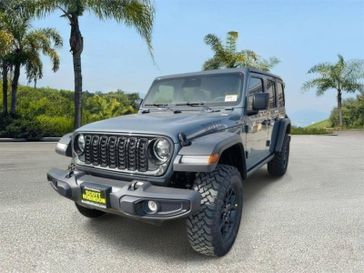 New 2026 Jeep Wrangler Willys in a Gray exterior color and Blackinterior. Southbay Chrysler Jeep Dodge Ram (424) 404-5521 pixelmotiondemo.com 