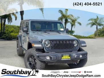 New 2026 Jeep Wrangler Willys in a Gray exterior color and Blackinterior. Southbay Chrysler Jeep Dodge Ram (424) 404-5521 pixelmotiondemo.com 