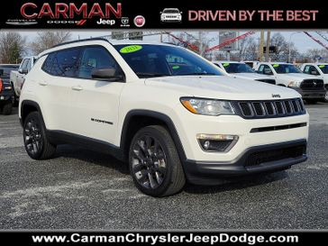 2021 Jeep Compass 80th Anniversary in a White Clear Coat - PW3 exterior color and Black - JYX9interior. Carman Chrysler Jeep Dodge Ram 302-317-2378 carmanchryslerjeepdodge.com 