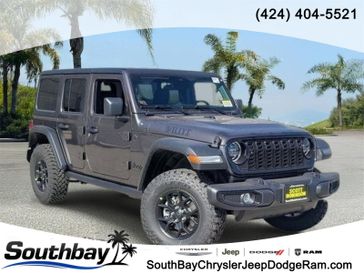 New 2026 Jeep Wrangler Willys in a Gray exterior color and Blackinterior. Southbay Chrysler Jeep Dodge Ram (424) 404-5521 pixelmotiondemo.com 