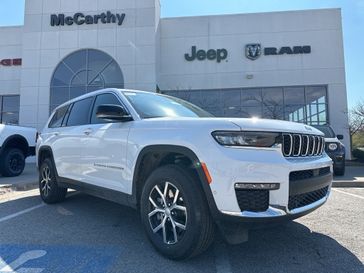 2024 Jeep Grand Cherokee L Limited 4x4 in a Bright White Clear Coat exterior color. McCarthy Jeep Ram 816-434-0674 mccarthyjeepram.com 