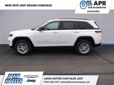 New 2025 Jeep Grand Cherokee Laredo X 4x4 in a Bright White Clear Coat exterior color. John Hoffer Chrysler Jeep 785-329-4357 johnhofferchryslerjeep.com 