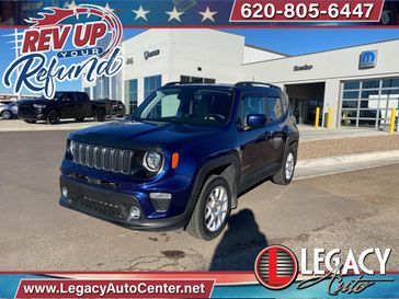 2020 Jeep Renegade Latitude in a Jetset Blue Clear Coat exterior color and Sandstorm/Blackinterior. Legacy Auto Center 620-315-9264 legacyautocenter.net 