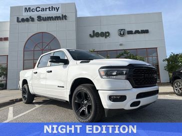 2023 RAM 1500 Big Horn Crew Cab 4x4 5'7' Box in a Bright White Clear Coat exterior color and Blk Deluxe Clthinterior. McCarthy Jeep Ram 816-434-0674 mccarthyjeepram.com 