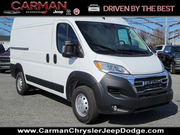 2023 RAM Promaster 2500 Cargo Van High Roof 136' Wb in a Bright White Clear Coat exterior color and Blackinterior. Carman Chrysler Jeep Dodge Ram 302-317-2378 carmanchryslerjeepdodge.com 