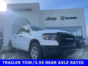 2024 RAM 1500 Tradesman Crew Cab 4x4 5'7' Box in a Bright White Clear Coat exterior color and Diesel Gray/Blackinterior. McCarthy Jeep Ram 816-434-0674 mccarthyjeepram.com 