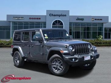 2024 Jeep Wrangler 4-door Sport S in a Granite Crystal Metallic Clear Coat exterior color and CLOTHinterior. Champion Chrysler Jeep Dodge Ram 800-549-1084 pixelmotiondemo.com 