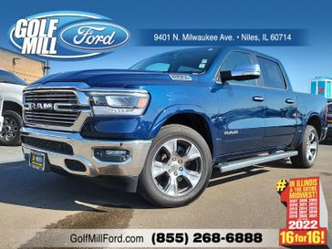 2022 RAM 1500 Laramie in a Patriot Blue Pearl Coat exterior color and Blackinterior. Glenview Luxury Imports 847-904-1233 glenviewluxuryimports.com 