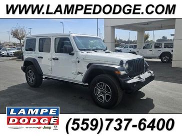 2023 Jeep Wrangler 4-door Sport S 4x4 in a Bright White Clear Coat exterior color and Blackinterior. Lampe Chrysler Dodge Jeep RAM 559-471-3085 pixelmotiondemo.com 