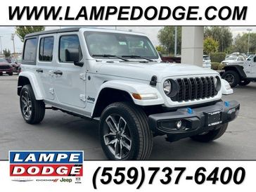 2024 Jeep Wrangler 4-door Sport S 4xe in a Bright White Clear Coat exterior color and Blackinterior. Lampe Chrysler Dodge Jeep RAM 559-471-3085 pixelmotiondemo.com 
