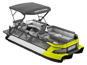 2024 Seadoo PB SWT CRUISE 21  in a NEON YELLOW exterior color. New England Powersports 978 338-8990 pixelmotiondemo.com 