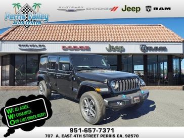 2024 Jeep Wrangler 4-door Sport S 4xe in a Black Clear Coat exterior color and Blackinterior. Perris Valley Chrysler Dodge Jeep Ram 951-355-1970 perrisvalleydodgejeepchrysler.com 