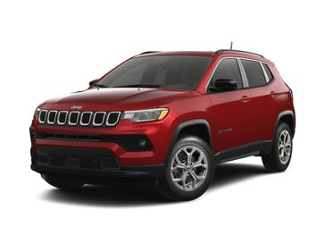 2025 Jeep Compass Latitude 4x4 in a Red Hot Pearl Coat exterior color. Wilmington Auto Center Chrysler Dodge Jeep Ram (937) 556-6430 wilmingtonautocentercdjr.com 