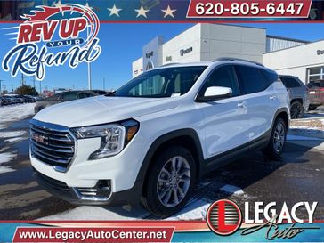 2023 GMC Terrain SLT in a Summit White exterior color and Medium Ash Gray/Jet Blackinterior. Legacy Auto Center 620-315-9264 legacyautocenter.net 