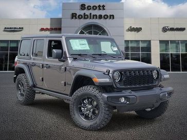New 2026 Jeep Wrangler Willys in a Gray exterior color and Blackinterior. Southbay Chrysler Jeep Dodge Ram (424) 404-5521 pixelmotiondemo.com 