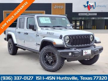 2024 Jeep Gladiator Willys 4x4 in a Silver Zynith Clear Coat exterior color and Blackinterior. Wischnewsky Dodge 936-755-5310 wischnewskydodge.com 