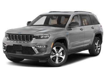 2023 Jeep Grand Cherokee Overland 4xe in a Silver Zynith exterior color and Global Blackinterior. Victor Chrysler Dodge Jeep Ram 585-236-4391 victorcdjr.com 