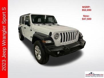 2023 Jeep Wrangler 4-door Sport S 4x4 in a White Knuckle Clear Coat exterior color and Blackinterior. Sheridan Motors Auto (307) 218-2217 sheridanmotors.com 