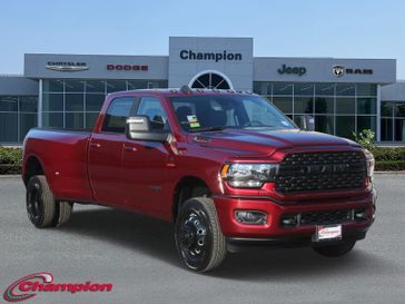 2024 RAM 3500 Big Horn Crew Cab 4x4 8' Box in a Delmonico Red Pearl Coat exterior color and PREMIUM CLOTHinterior. Champion Chrysler Jeep Dodge Ram 800-549-1084 pixelmotiondemo.com 