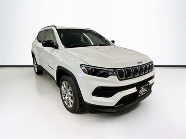 2023 Jeep Compass Latitude Lux 4x4 in a Bright White Clear Coat exterior color and Blackinterior. Sheridan Motors CDJR 307-218-2217 sheridanmotor.com 