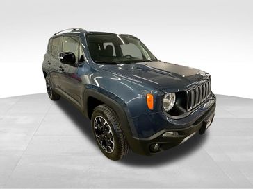 2023 Jeep Renegade Upland 4x4 in a Slate Blue Pearl Coat exterior color and Black/Bronzeinterior. Sheridan Motors CDJR 307-218-2217 sheridanmotor.com 