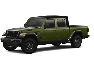 2024 Jeep Gladiator Willys 4x4 in a Sarge Green Clear Coat exterior color and Blackinterior. Victor Chrysler Dodge Jeep Ram 585-236-4391 victorcdjr.com 