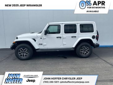 New 2025 Jeep Wrangler  Sahara in a Bright White Clear Coat exterior color. John Hoffer Chrysler Jeep 785-329-4357 johnhofferchryslerjeep.com 