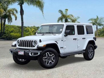 New 2025 Jeep Wrangler 4-door Sahara in a Bright White Clear Coat exterior color and Blackinterior. Southbay Chrysler Jeep Dodge Ram (424) 404-5521 pixelmotiondemo.com 