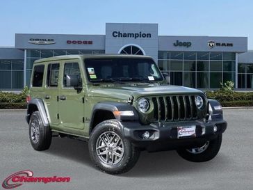 2024 Jeep Wrangler 4-door Sport S in a Sarge Green Clear Coat exterior color and CLOTHinterior. Champion Chrysler Jeep Dodge Ram 800-549-1084 pixelmotiondemo.com 
