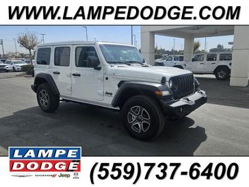 2023 Jeep Wrangler 4-door Sport S 4x4 in a Bright White Clear Coat exterior color and Blackinterior. Lampe Chrysler Dodge Jeep RAM 559-471-3085 pixelmotiondemo.com 