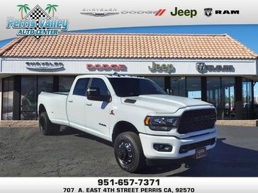 2024 RAM 3500 Big Horn Crew Cab 4x4 8' Box in a Bright White Clear Coat exterior color and Blackinterior. Perris Valley Chrysler Dodge Jeep Ram 951-355-1970 perrisvalleydodgejeepchrysler.com 
