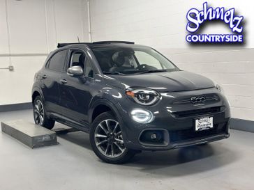 2023 Fiat 500x Sport Awd in a Grigio Moda (Graphite Gray Metallic) exterior color and Blackinterior. Schmelz Countryside Alfa Romeo and Fiat (651) 968-0556 schmelzfiat.com 