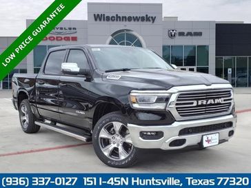 2024 RAM 1500 Laramie Crew Cab 4x2 5'7' Box in a Diamond Black Crystal Pearl Coat exterior color. Wischnewsky Dodge 936-755-5310 wischnewskydodge.com 