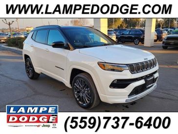 2024 Jeep Compass Limited 4x4 in a Bright White Clear Coat exterior color and Blackinterior. Lampe Chrysler Dodge Jeep RAM 559-471-3085 pixelmotiondemo.com 