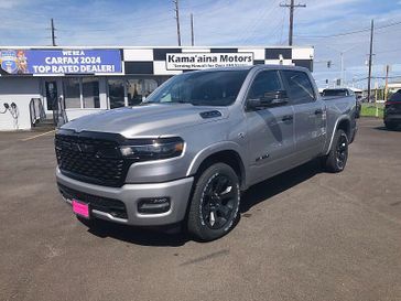 New 2026 RAM 1500 Big Horn Crew Cab 4x4 5'7' Box in a Billet Silver Metallic Clear Coat exterior color. Kamaaina Motors 1-808-746-7956 kamaainamotors.com 