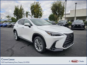 2024 Lexus NX 350 Luxury in a Eminent White Pearl exterior color and Black leather and Black Open-Pore Wood triminterior. Ontario Auto Center ontarioautocenter.com 