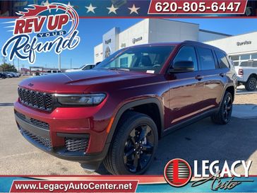 2025 Jeep Grand Cherokee L Altitude X 4x4 in a Velvet Red Pearl Coat exterior color and Global Blackinterior. Legacy Auto Center 620-315-9264 legacyautocenter.net 