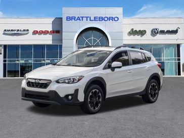 2023 Subaru Crosstrek Premium in a Crystal White Pearl exterior color. Brattleboro CDJR 802-251-1111 brattleborocdjr.com 