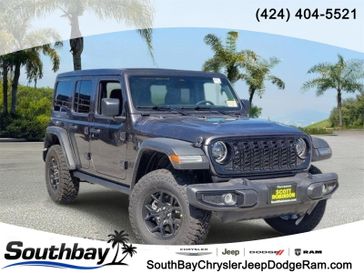 New 2026 Jeep Wrangler Willys in a Gray exterior color and Blackinterior. Southbay Chrysler Jeep Dodge Ram (424) 404-5521 pixelmotiondemo.com 