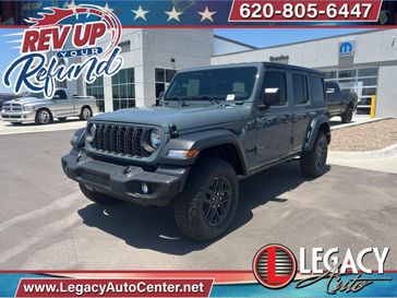 2024 Jeep Wrangler 4-door Sport S in a Anvil Clear Coat exterior color and Blackinterior. Legacy Auto Center 620-315-9264 legacyautocenter.net 