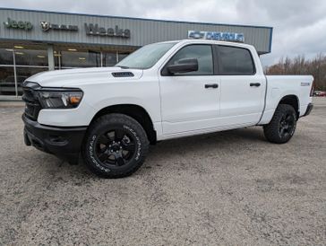 2024 RAM 1500 Tradesman Crew Cab 4x4 5'7' Box in a Bright White Clear Coat exterior color and Blackinterior. Weeks Chrysler - Jeep Dodge 618-603-2267 weekschryslerjeep.com 