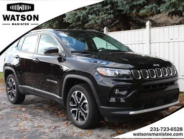 2022 Jeep Compass Limited in a Diamond Black Crystal Pearl Coat exterior color and Blackinterior. Watson's Manistee Chrysler Inc 231-299-8691 watsonsmanisteechrysler.com 