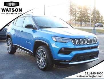 2024 Jeep Compass Limited 4x4 in a Laser Blue Pearl Coat exterior color and Blackinterior. Watson's Manistee Chrysler Inc 231-299-8691 watsonsmanisteechrysler.com 