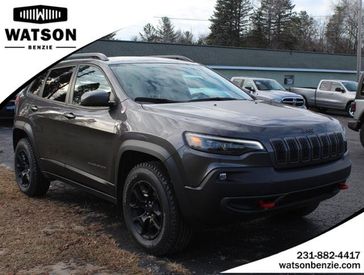 2020 Jeep Cherokee Trailhawk in a GRAY exterior color and Blackinterior. Watson's Manistee Chrysler Inc 231-299-8691 watsonsmanisteechrysler.com 