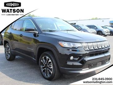 2022 Jeep Compass Limited in a Diamond Black Crystal Pearl Coat exterior color and Blackinterior. Watson Benzie, LLC 231-383-7836 watsonchryslerdodgejeep.com 