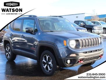 2022 Jeep Renegade Trailhawk in a Slate Blue Pearl Coat exterior color and Blackinterior. Watson's Manistee Chrysler Inc 231-299-8691 watsonsmanisteechrysler.com 