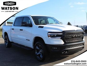 2023 RAM 1500 Big Horn in a WHITE exterior color and Blackinterior. Watson Benzie, LLC 231-383-7836 watsonchryslerdodgejeep.com 