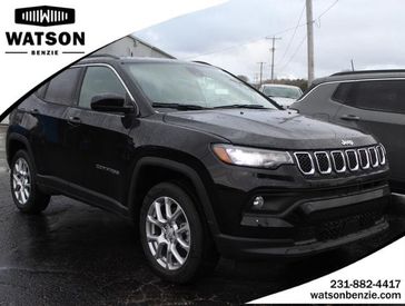 2024 Jeep Compass Latitude Lux 4x4 in a Diamond Black Crystal Pearl Coat exterior color and Blackinterior. Watson's Manistee Chrysler Inc 231-299-8691 watsonsmanisteechrysler.com 