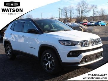 2024 Jeep Compass Limited 4x4 in a Bright White Clear Coat exterior color and Blackinterior. Watson's Manistee Chrysler Inc 231-299-8691 watsonsmanisteechrysler.com 